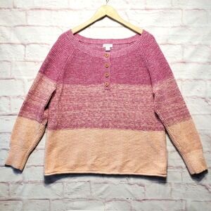 Sundance Pink Colorblock Henley Thick Knit Sweater Womens Large Boho Cottagecore